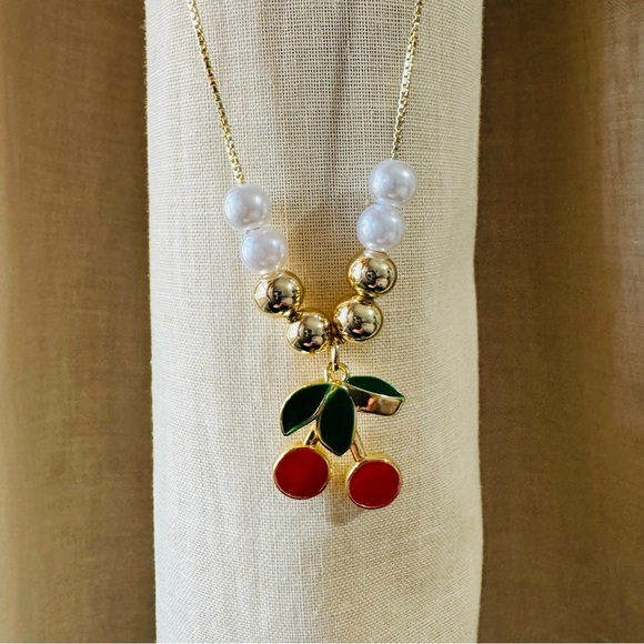 Women Cherry Red Adjustable Necklace and Earring Set - Picture 10 of 11